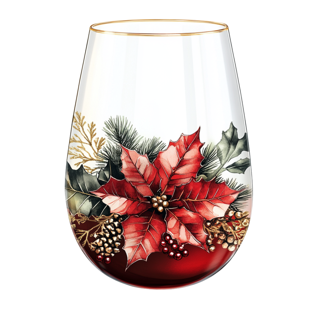 ‘Christmas Bloom’ Stemless Wine Glass