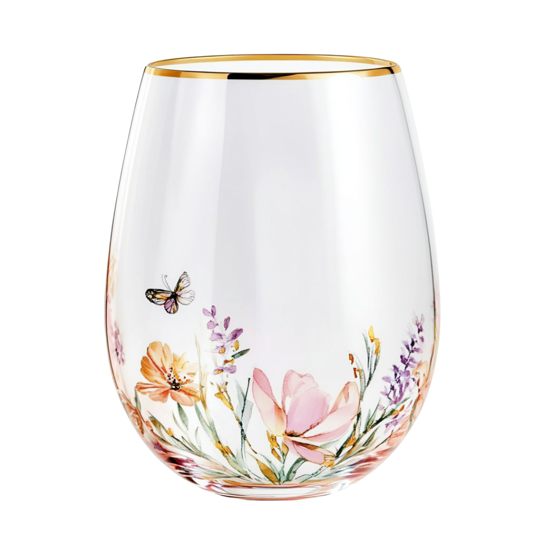 ‘Wildflower Whisper’ Stemless Wine Glass