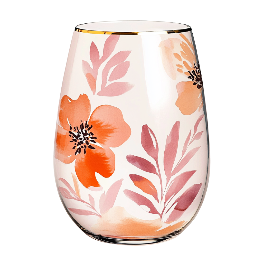 ‘Blush Petals’ Stemless Wine Glass