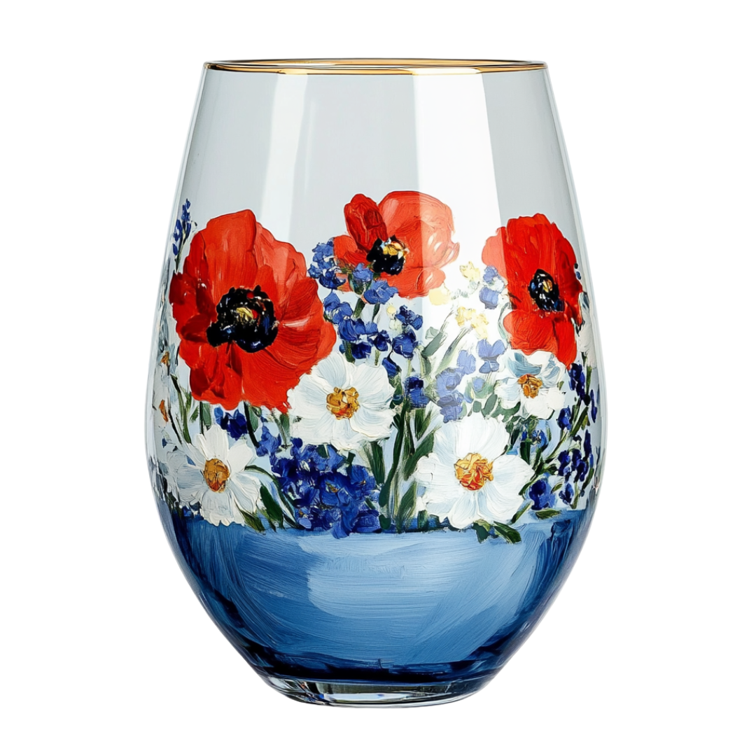 ‘Poppy Symphony’ Stemless Wine Glass