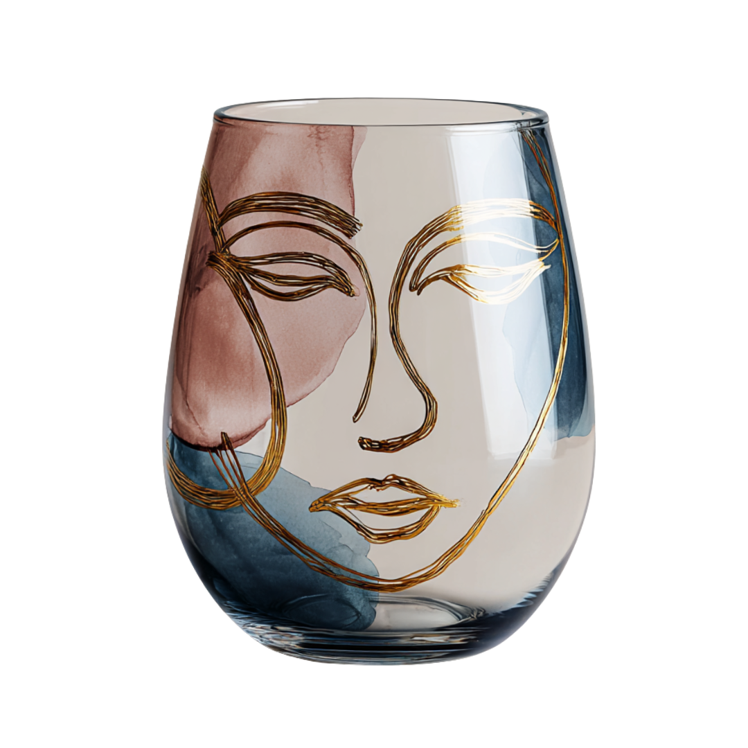 'Dreaming Faces' Stemless Wine Glasses