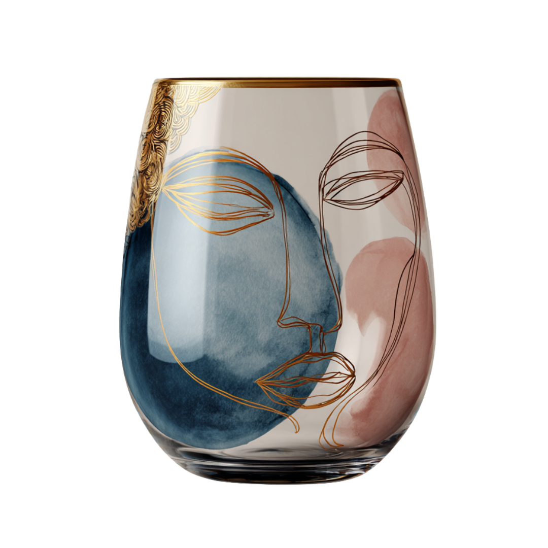 'Dreaming Faces' Stemless Wine Glasses