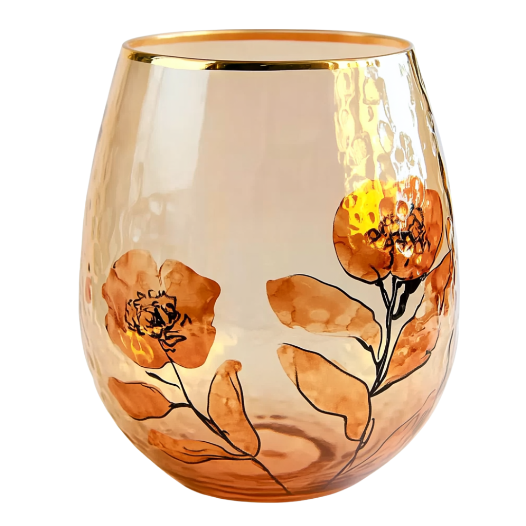 ‘Golden Petals’ Stemless Wine Glass