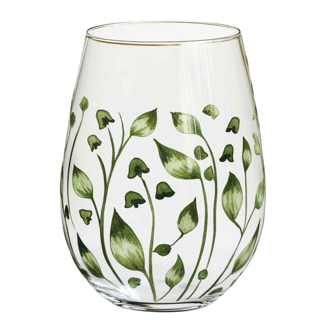 ‘Verdant Whispers’ Stemless Wine Glass