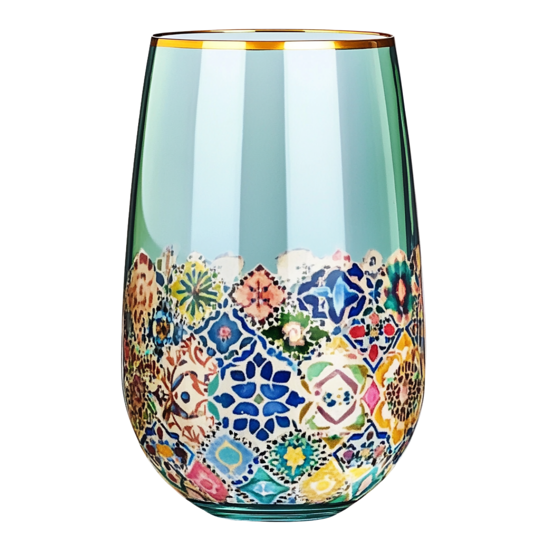 ‘Mediterranean Dreams’ Stemless Wine Glass