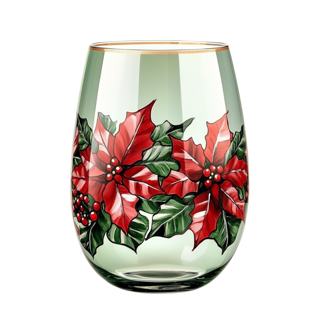 ‘Poinsettia Elegance’ Stemless Wine Glass