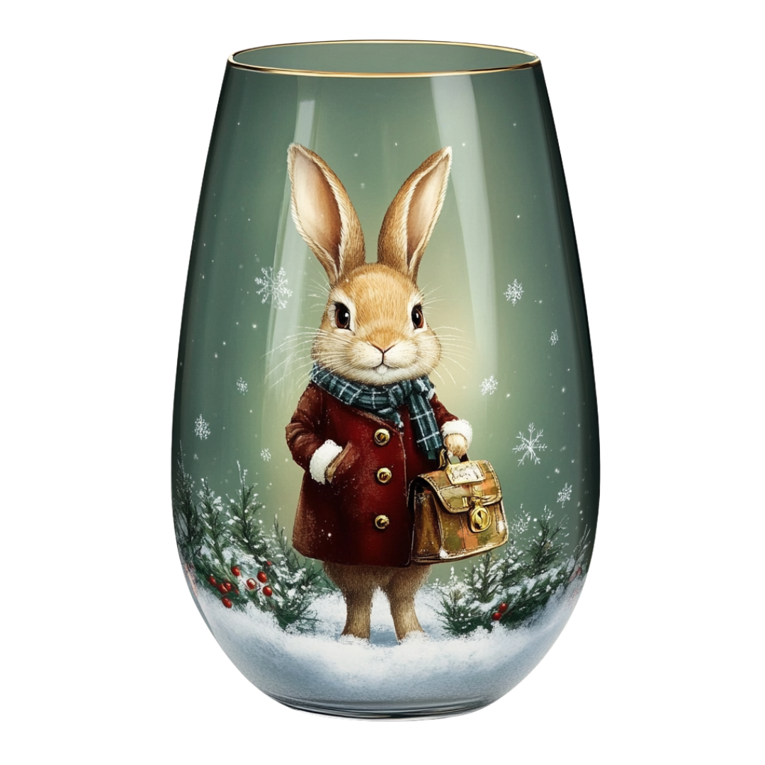 ‘Christmas Eve Bunny’ Stemless Wine Glass