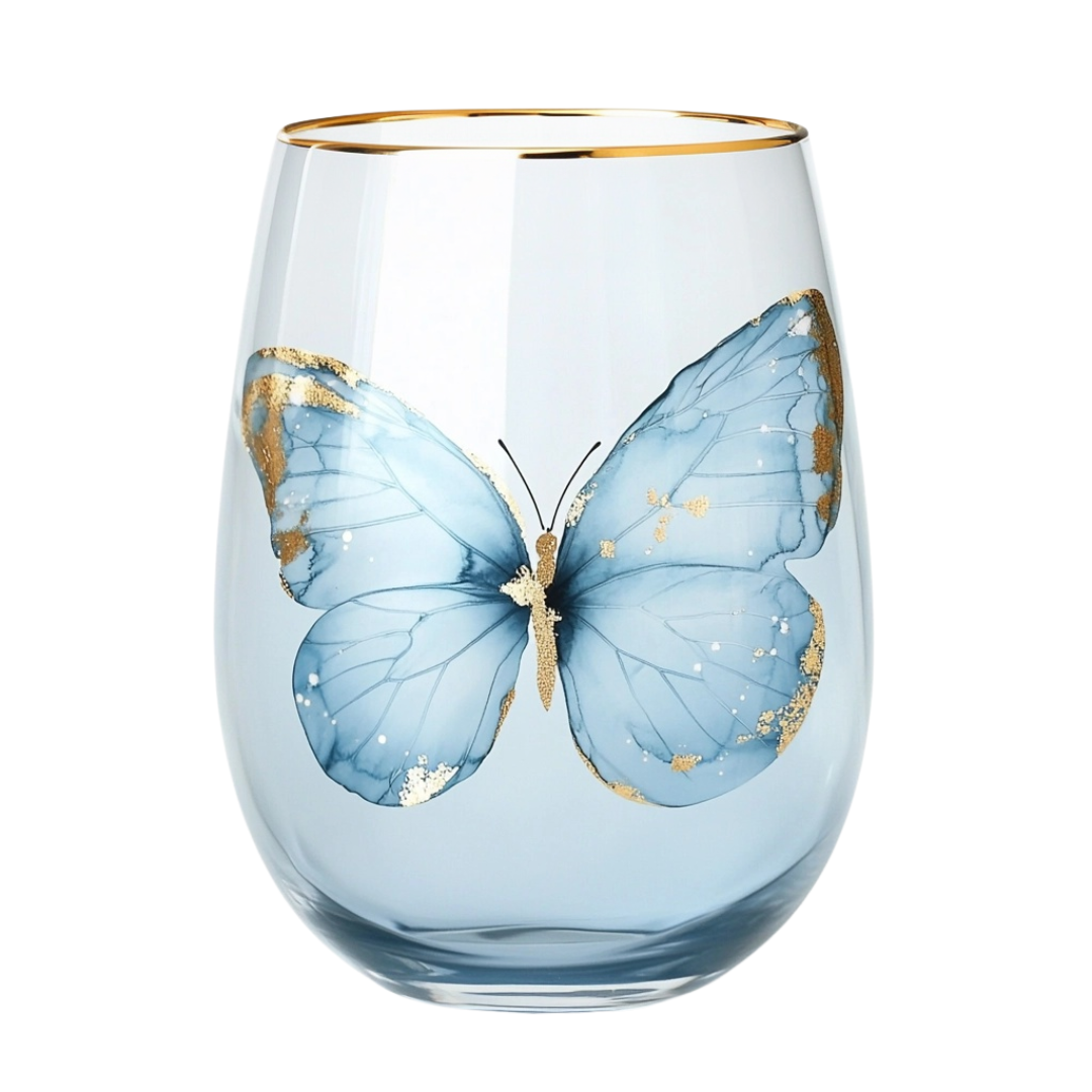 ‘Golden Butterfly’ Stemless Wine Glass