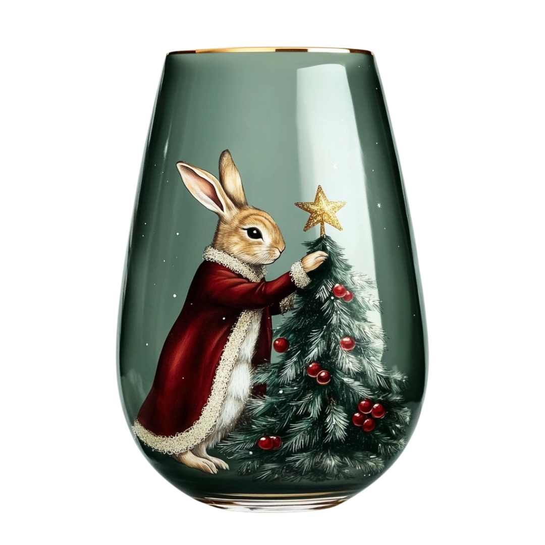 ‘Christmas Bunny’ Stemless Wine Glass