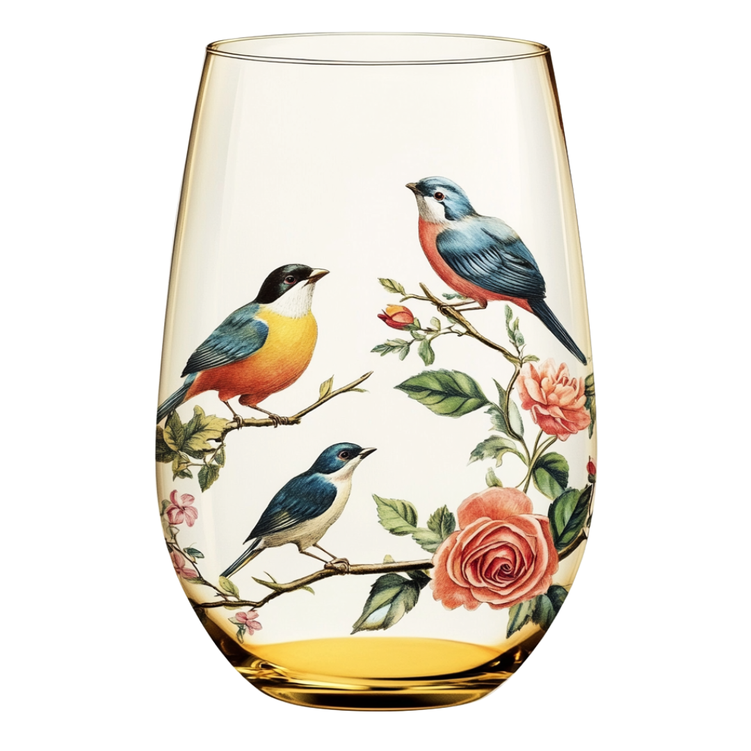 ‘Songbird Serenade’ Stemless Wine Glass