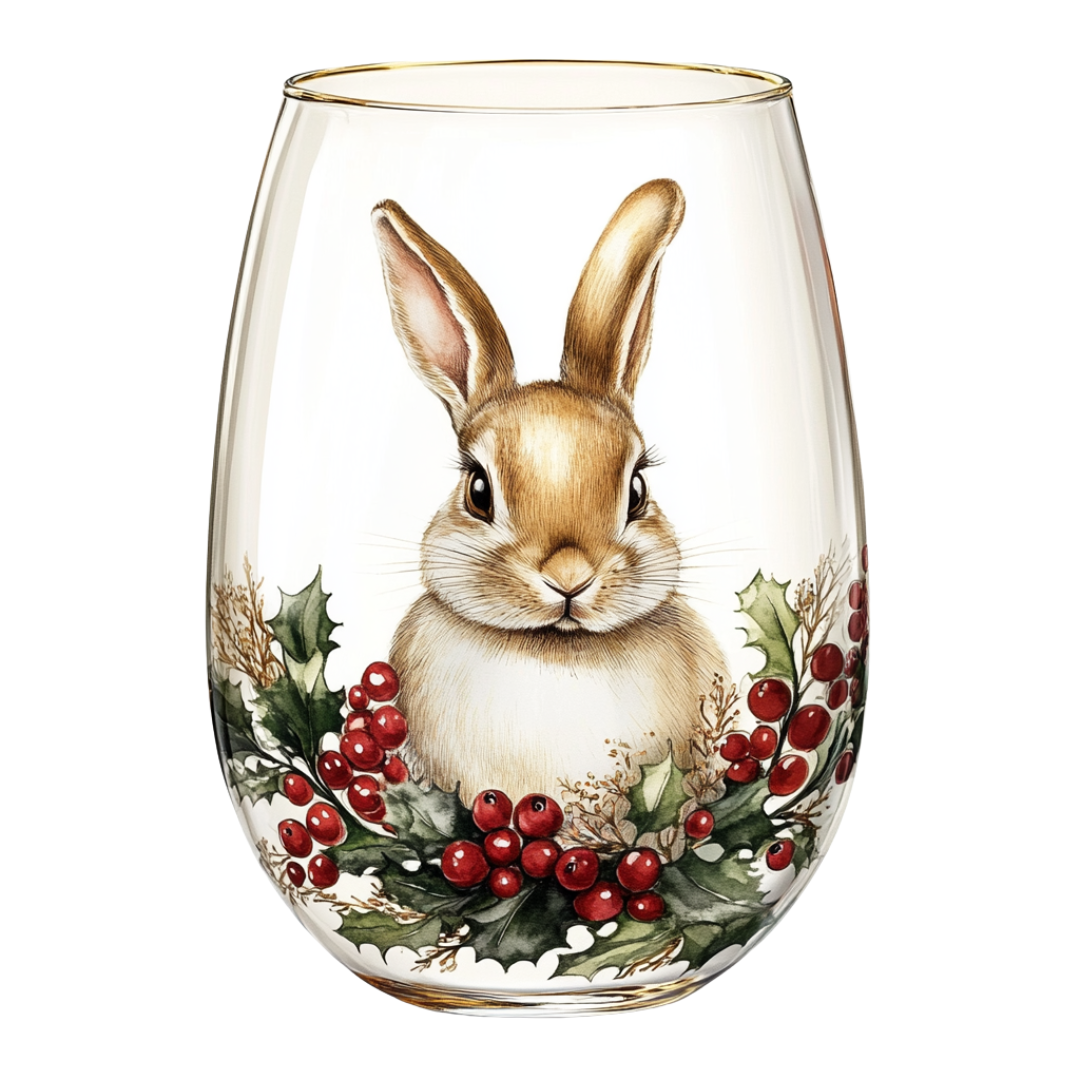 ‘Holly Bunny’ Stemless Wine Glass