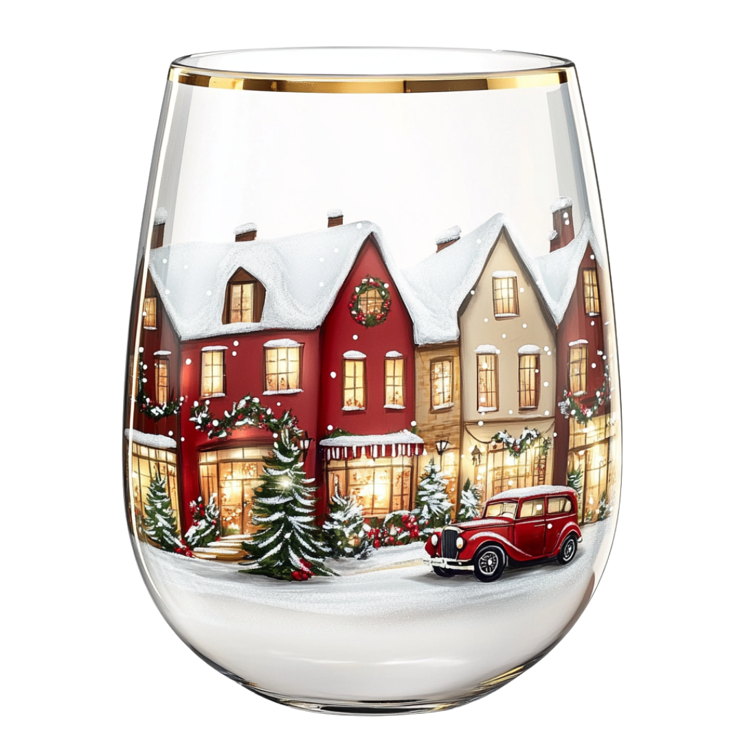 ‘Christmas Village’ Stemless Wine Glass