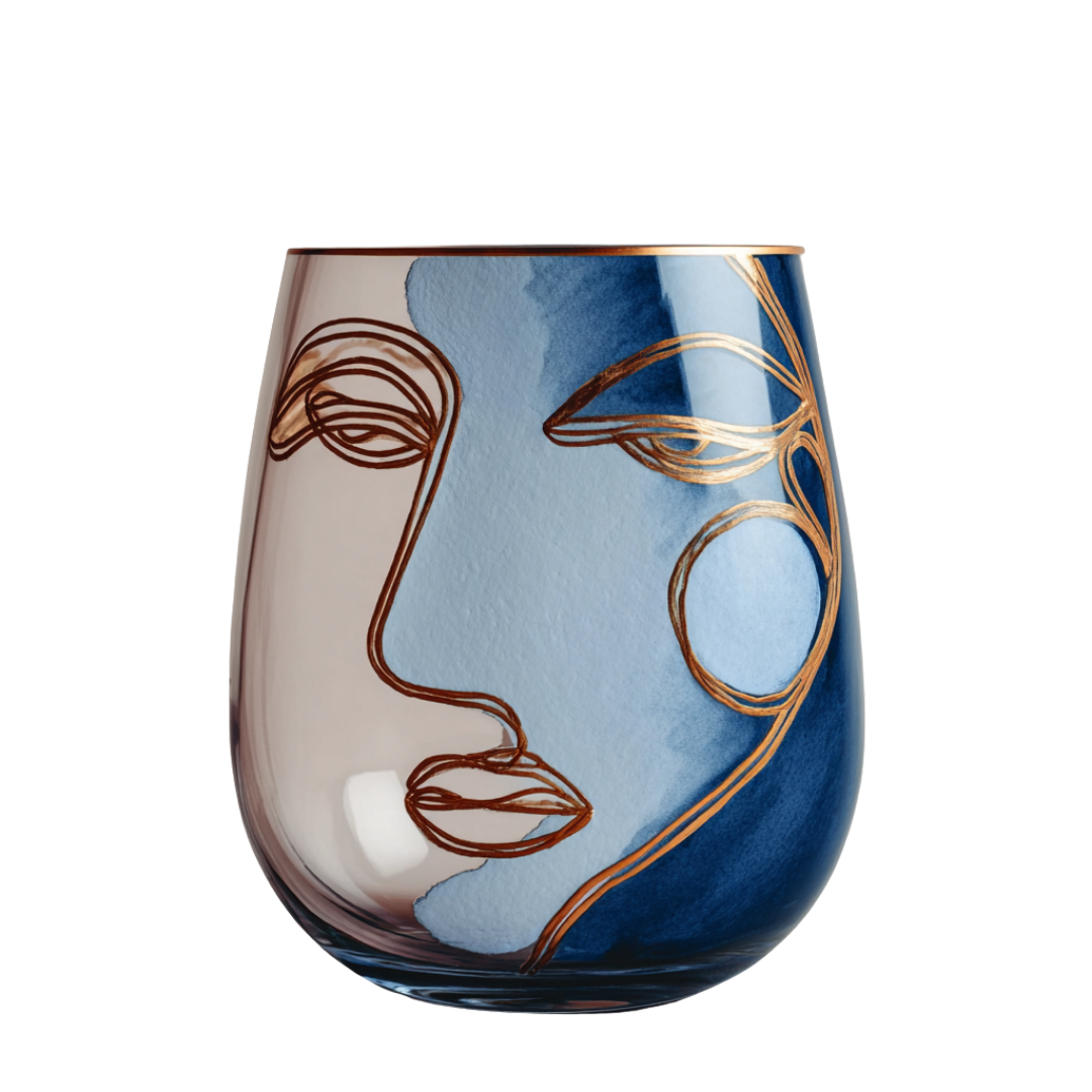 'Dreaming Faces' Stemless Wine Glasses