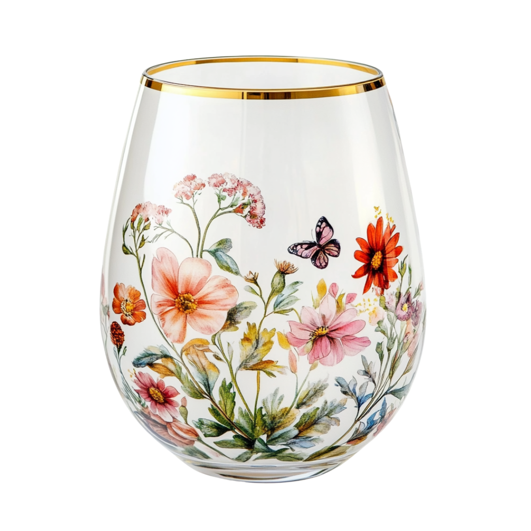 ‘Floral Symphony’ Stemless Wine Glass