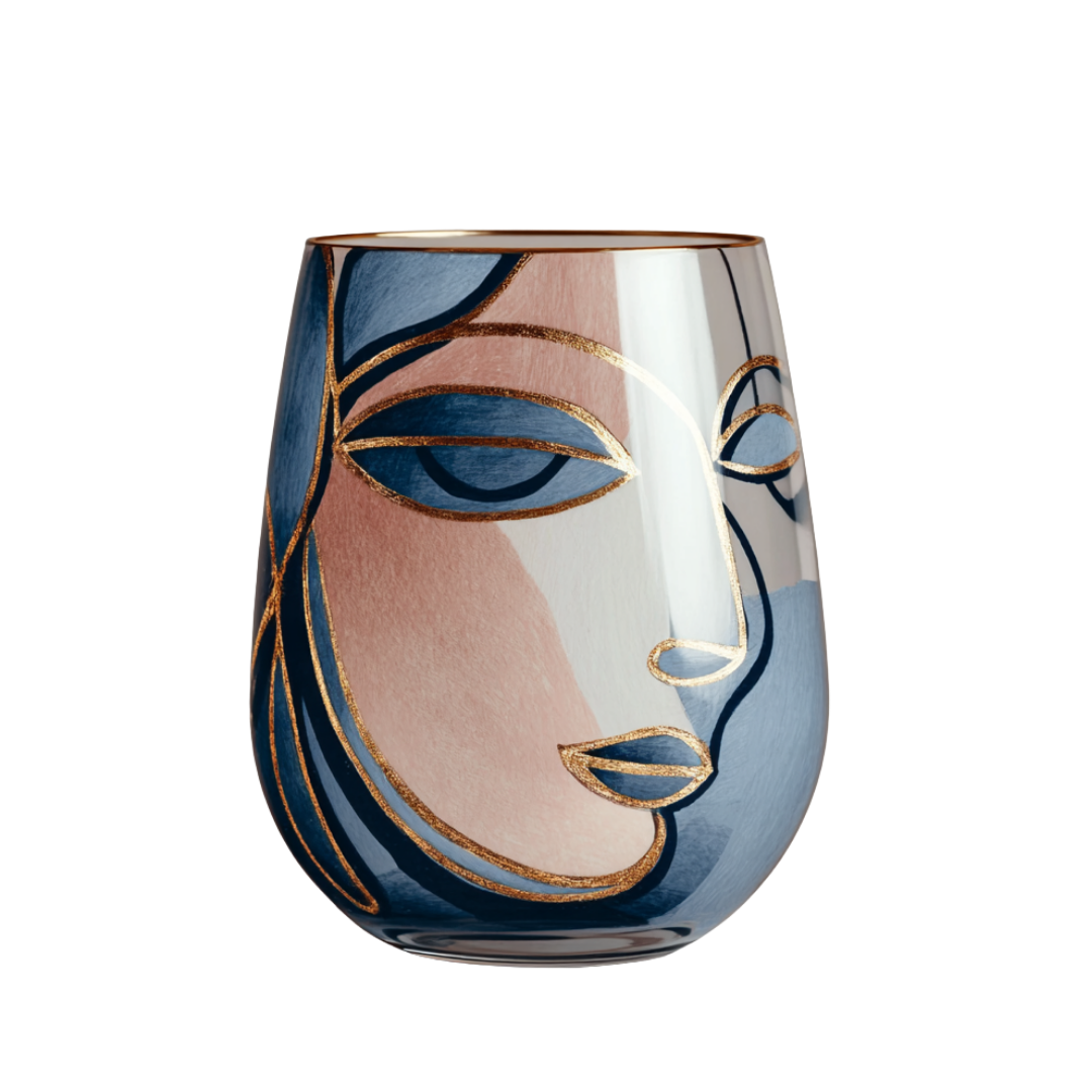 'Dreaming Faces' Stemless Wine Glasses
