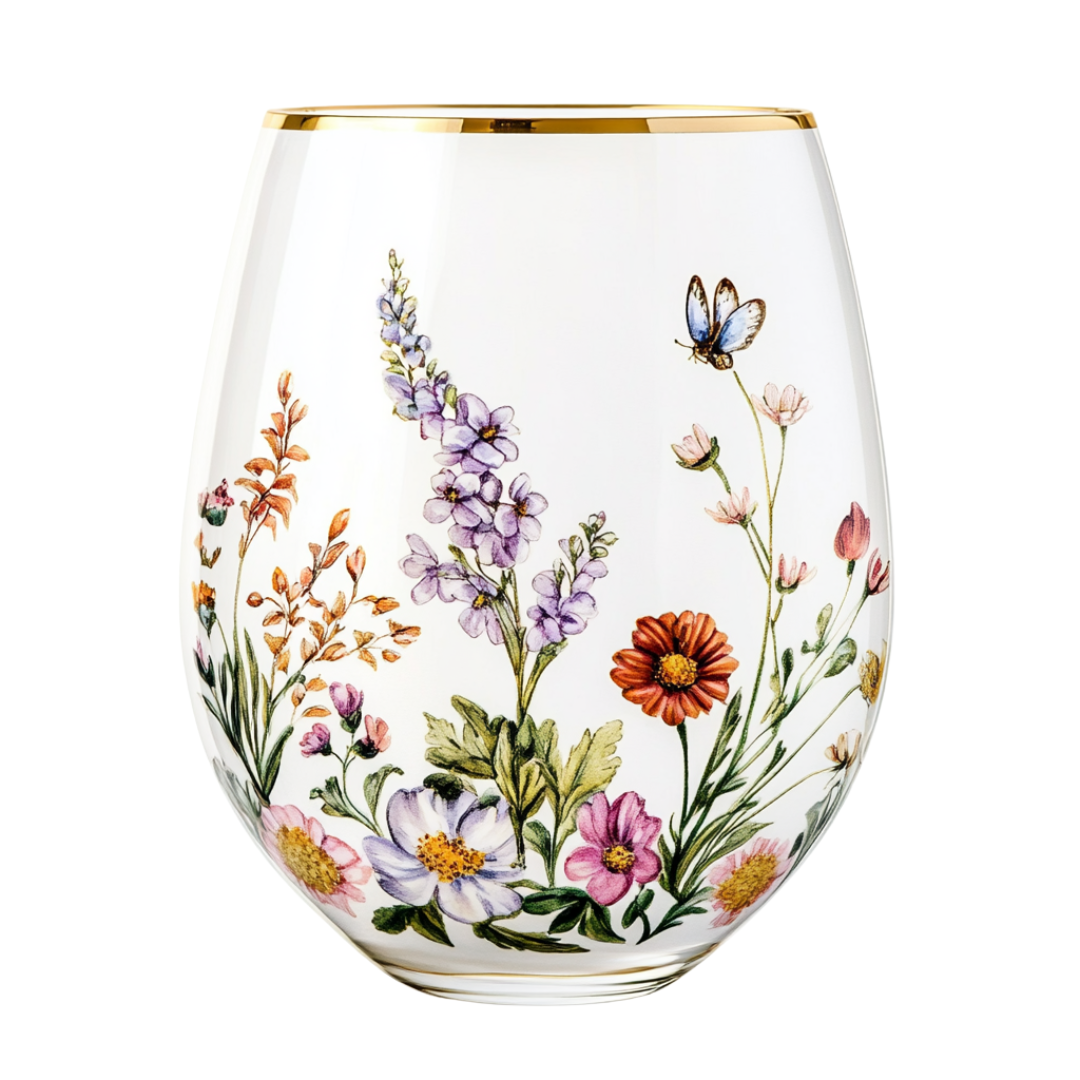 ‘Wildflower Whisper’ Stemless Wine Glass