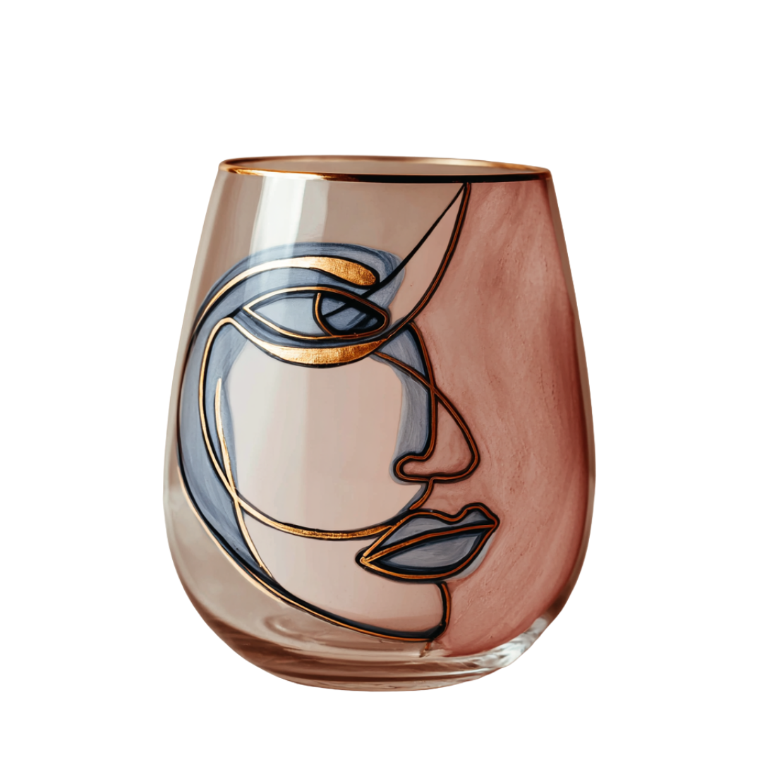 'Dreaming Faces' Stemless Wine Glasses