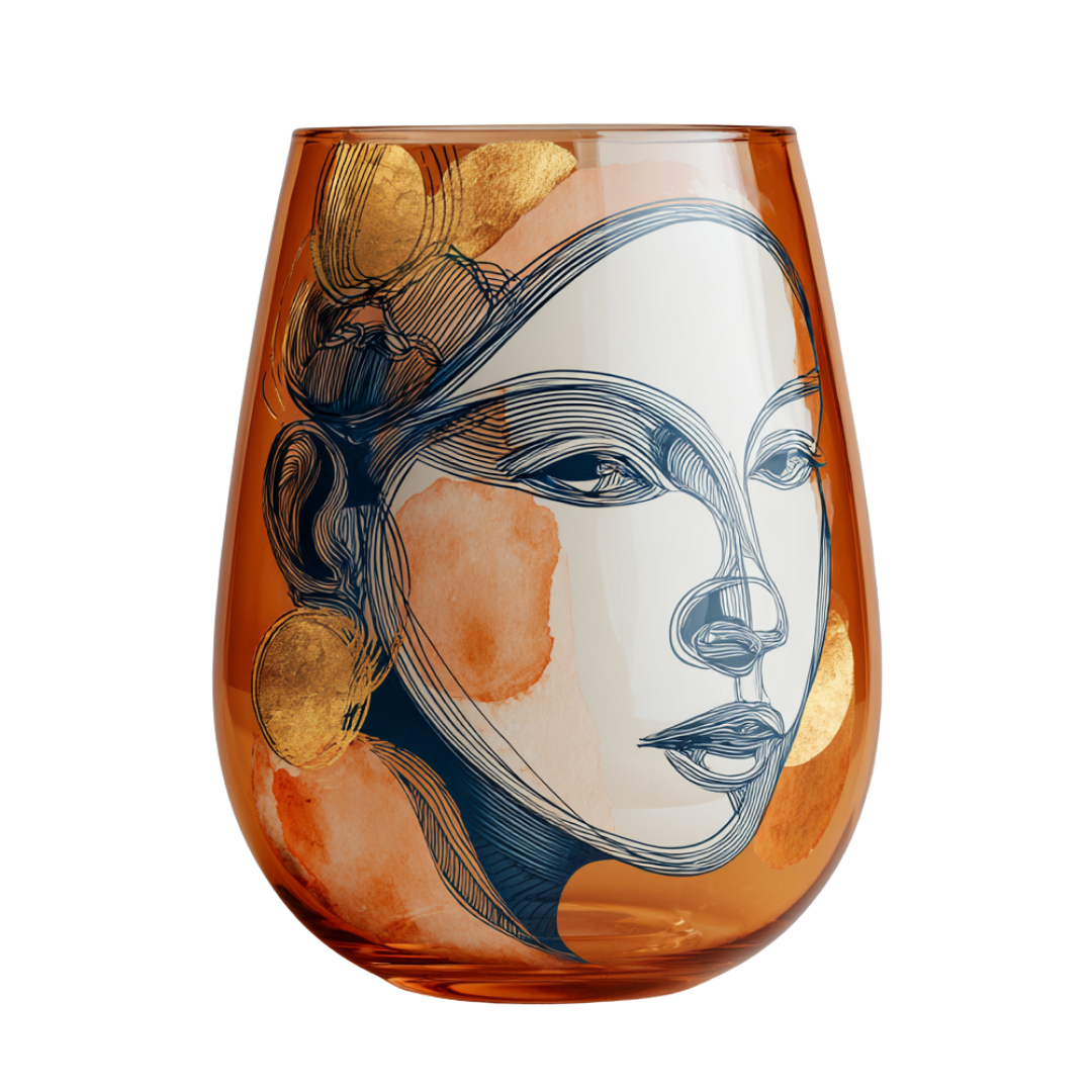 'Dreaming Faces' Stemless Wine Glasses