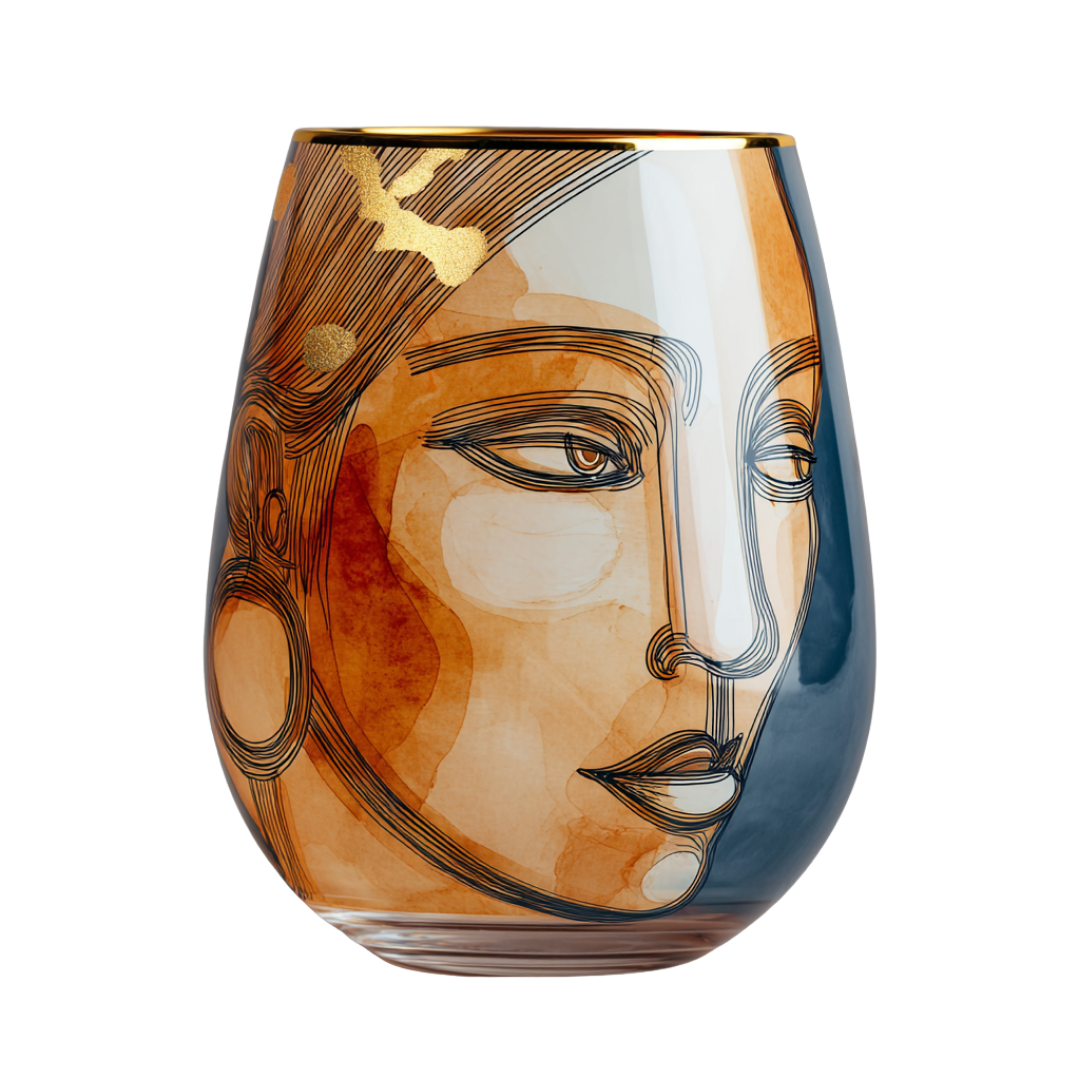 'Dreaming Faces' Stemless Wine Glasses