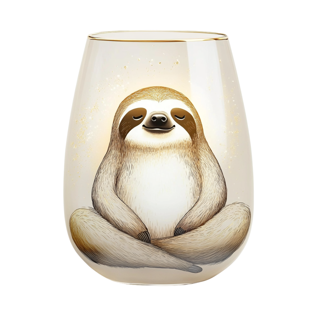 ‘Serene Sloth’ Stemless Wine Glass