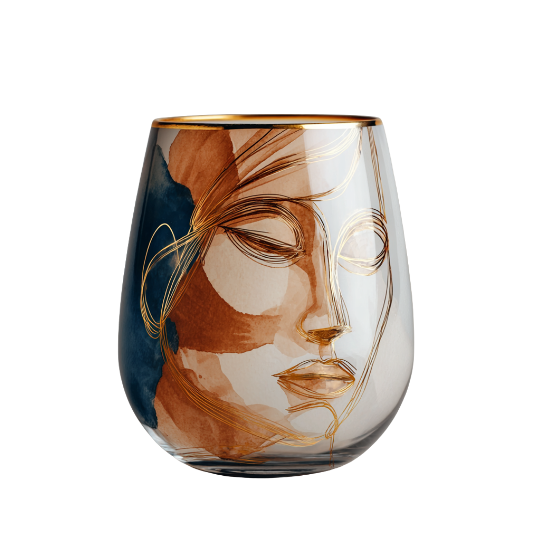 'Dreaming Faces' Stemless Wine Glasses