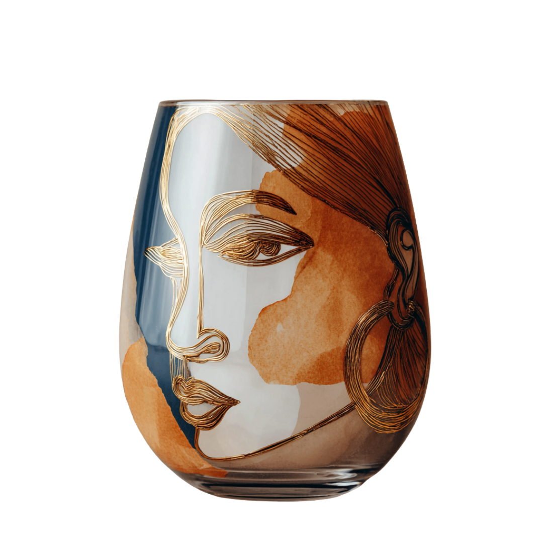 'Dreaming Faces' Stemless Wine Glasses