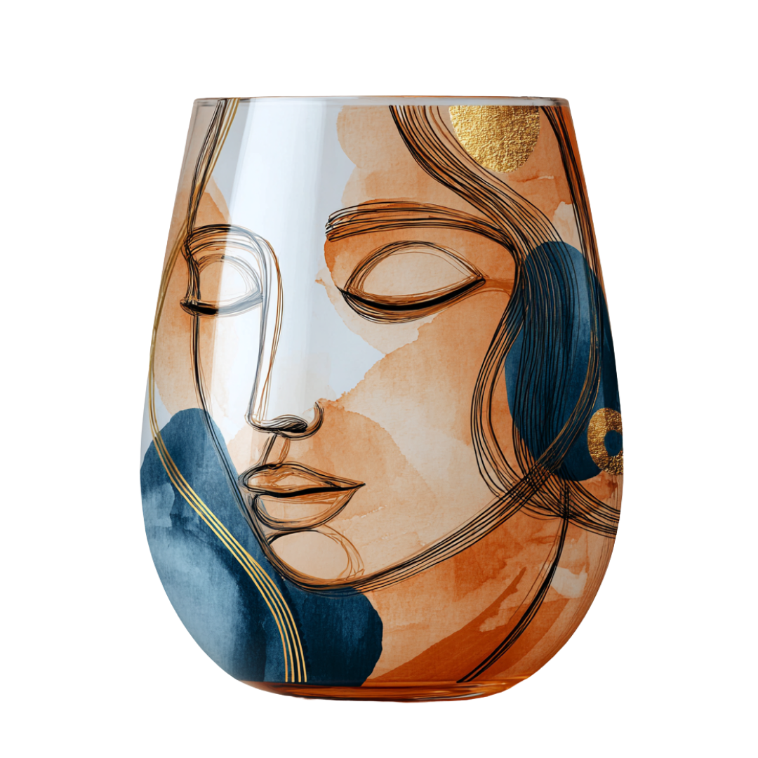 'Dreaming Faces' Stemless Wine Glasses