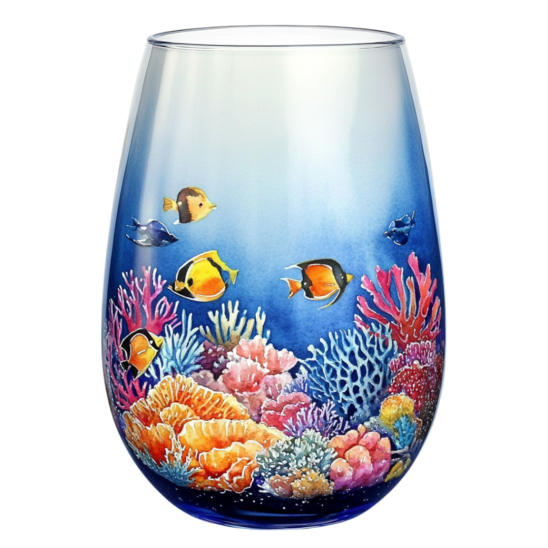 ‘Coral Sanctuary’ Stemless Wine Glass