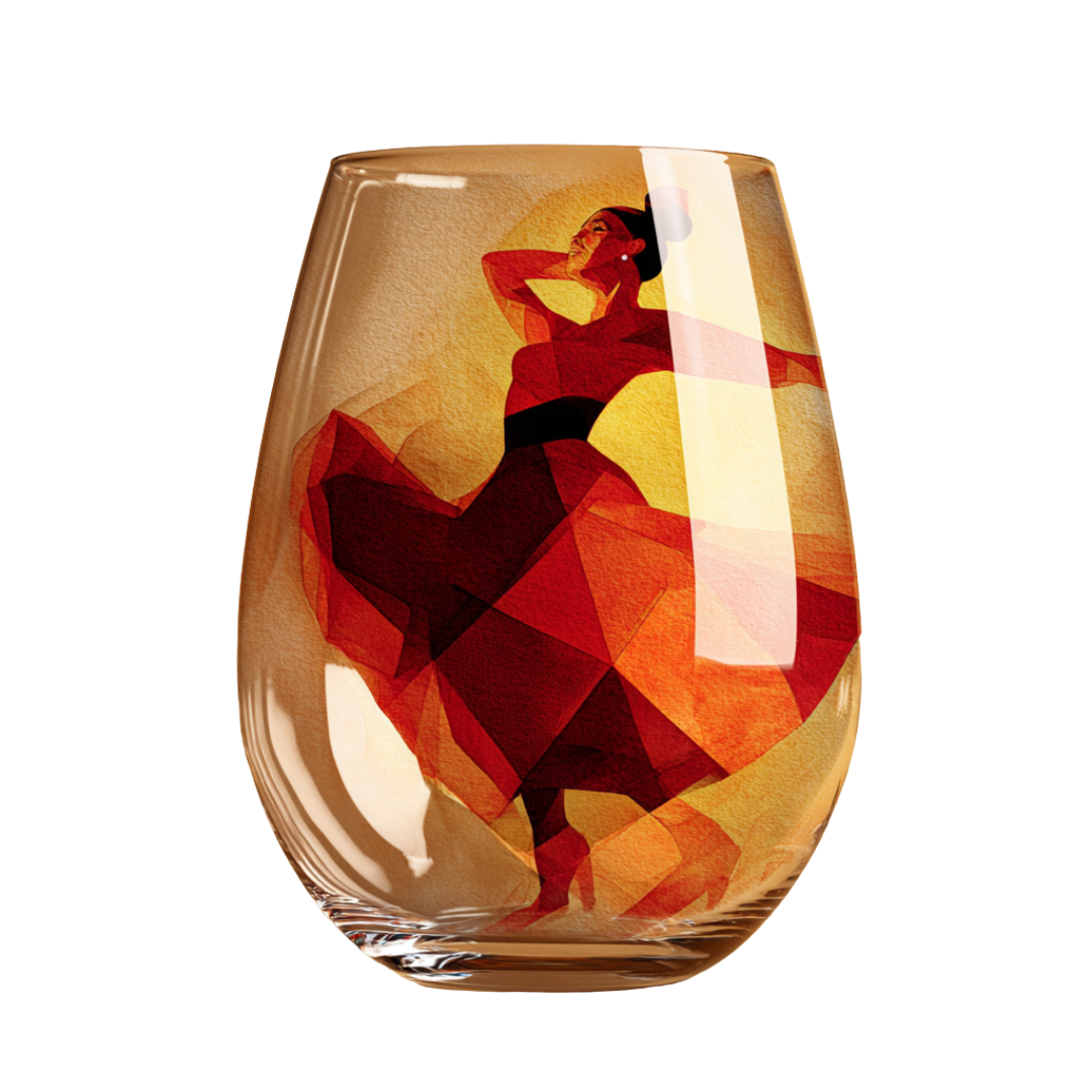 'Crimson Rhythm' Stemless Wine Glasses