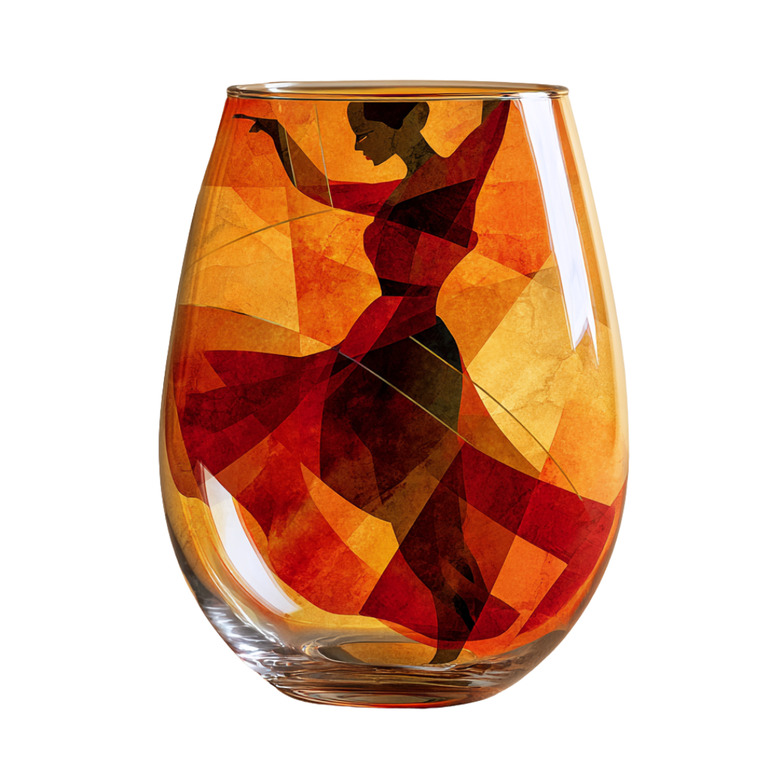 'Crimson Rhythm' Stemless Wine Glasses