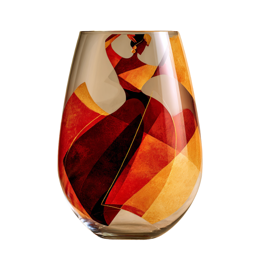 'Crimson Rhythm' Stemless Wine Glasses