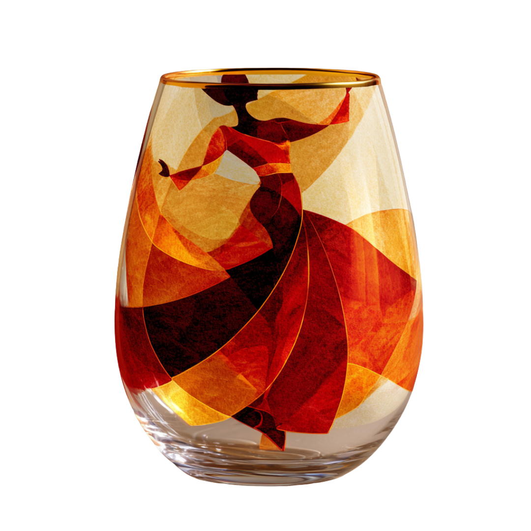 'Crimson Rhythm' Stemless Wine Glasses