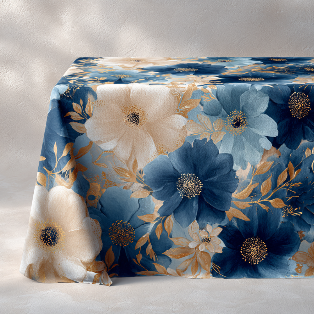 'Azure Blossom' Coated Tablecloth