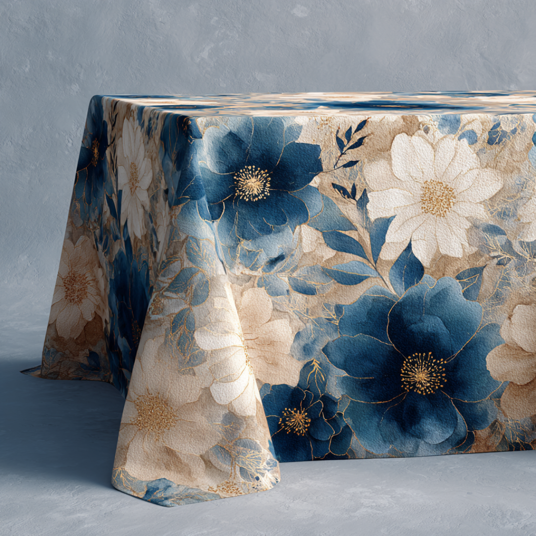 'Azure Blossom' Coated Tablecloth