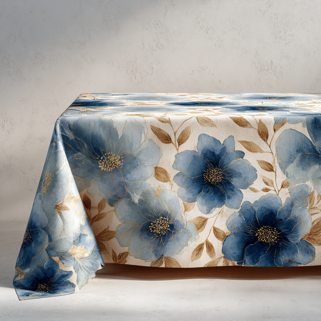 'Azure Blossom' Coated Tablecloth