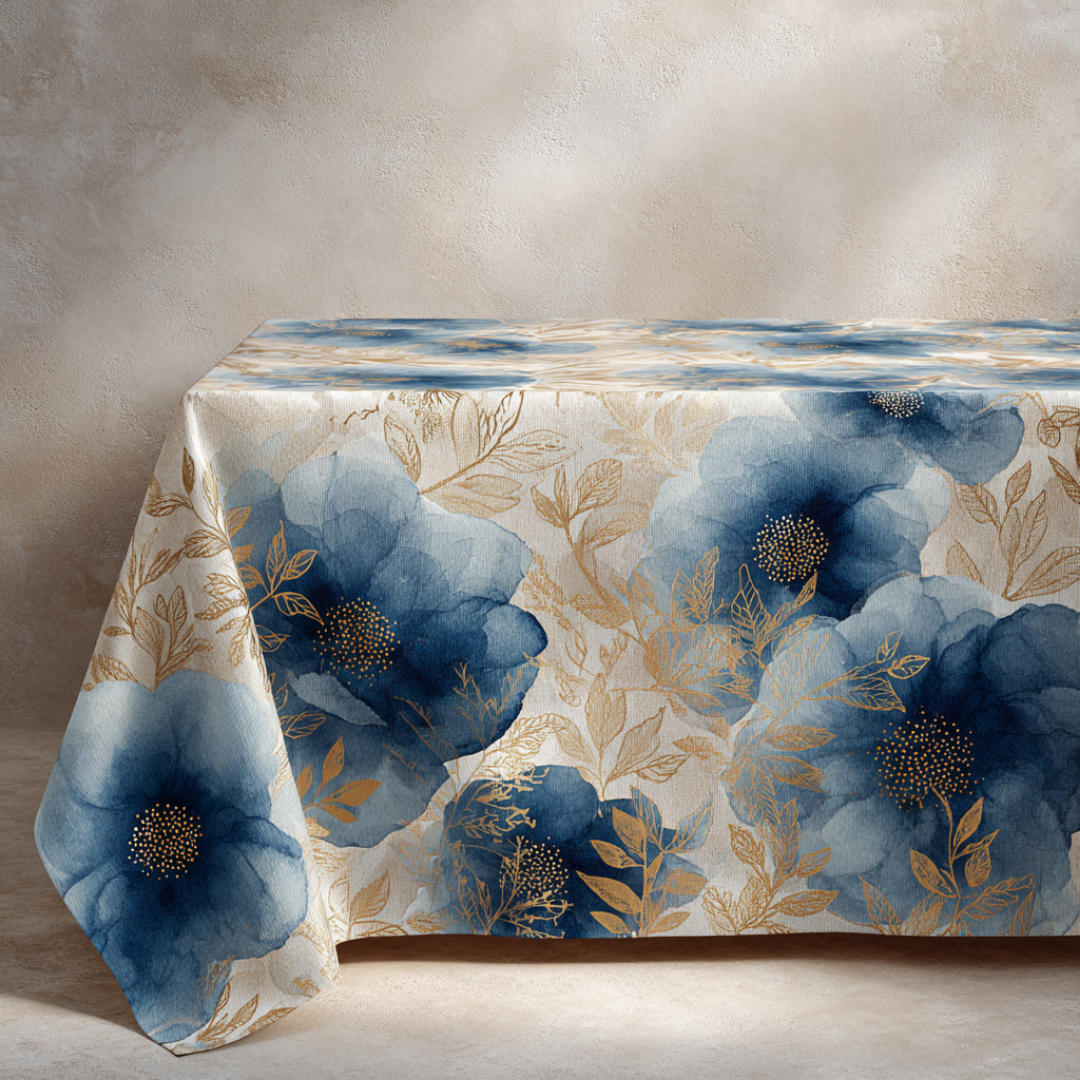 'Azure Blossom' Coated Tablecloth