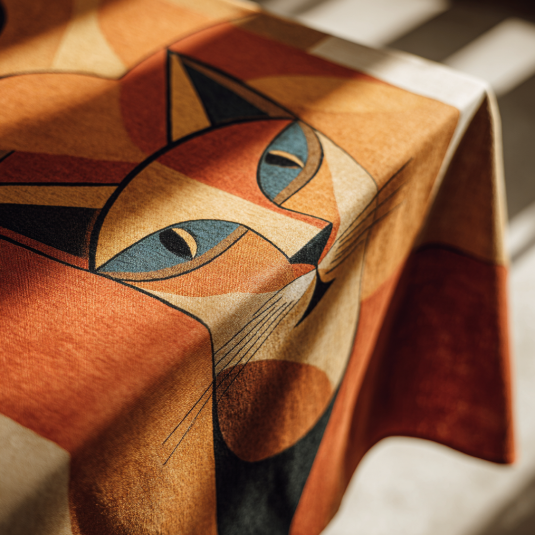 'Feline Glow' Coated Tablecloth