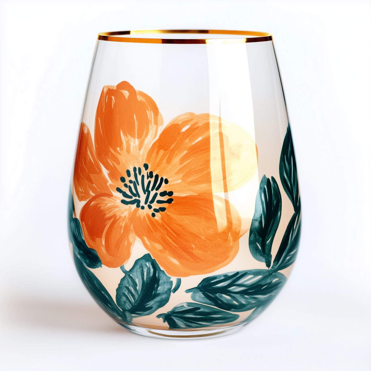 ‘Golden Bloom Embrace’ Stemless Wine Glass
