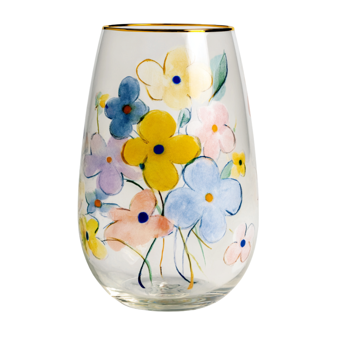 'Soft Blooms' Stemless Wine Glasses