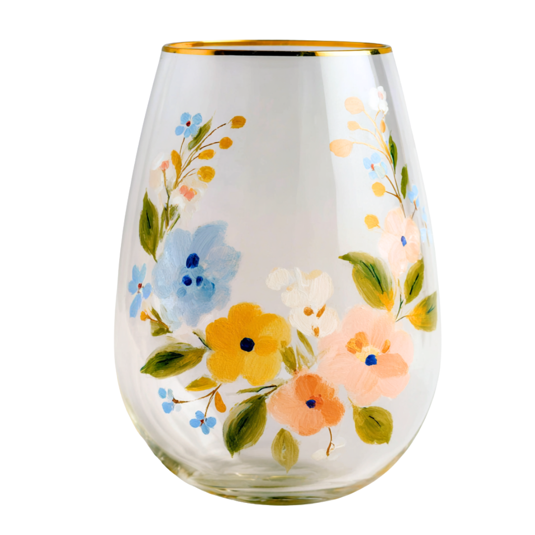 'Soft Blooms' Stemless Wine Glasses