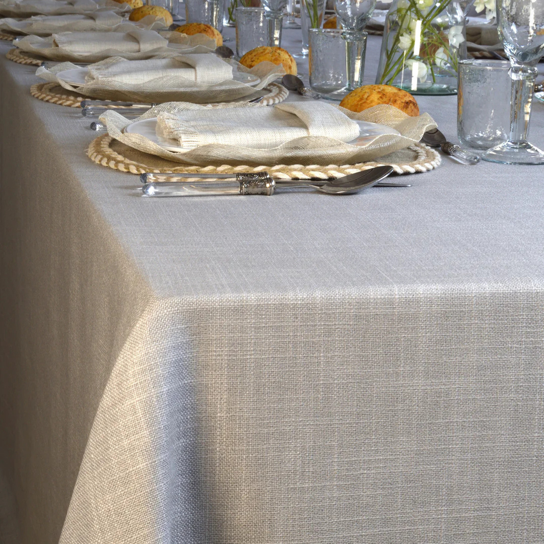 'Light Gray Linen' Coated Tablecloth