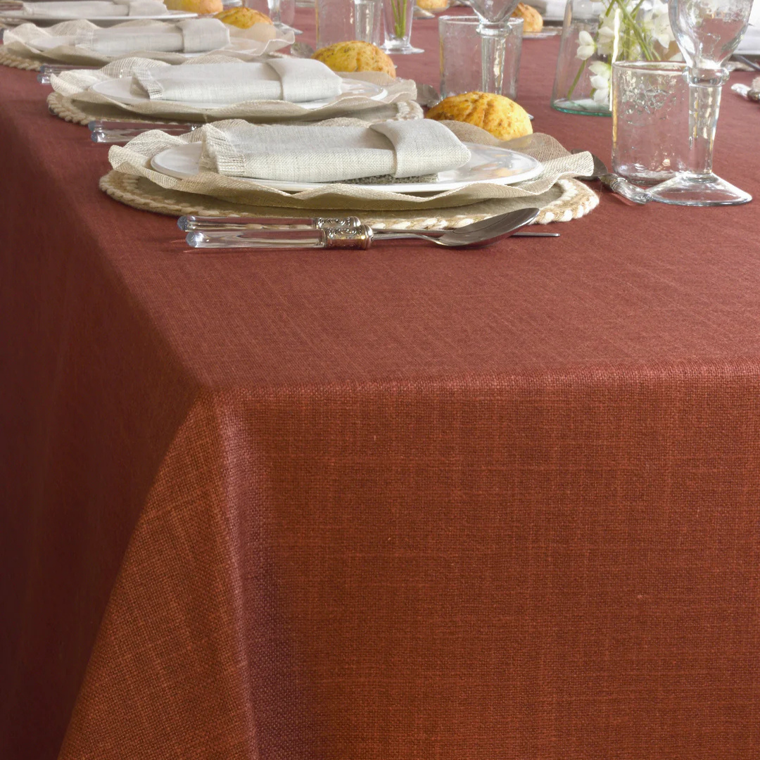 'Terracotta Linen' Coated Tablecloth