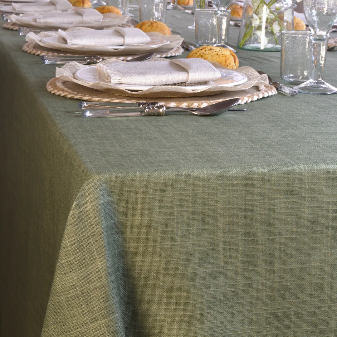 'Eucalyptus Green Linen' Coated Tablecloth