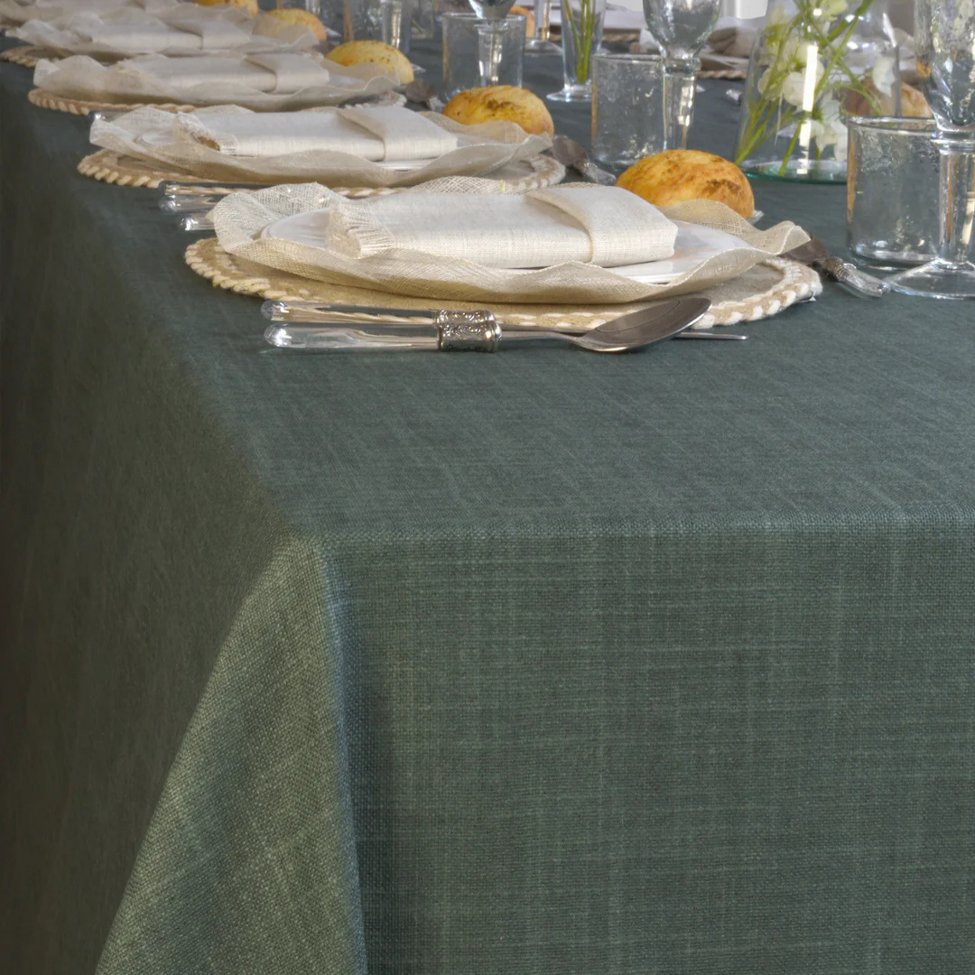 'Dark Green Linen' Coated Tablecloth