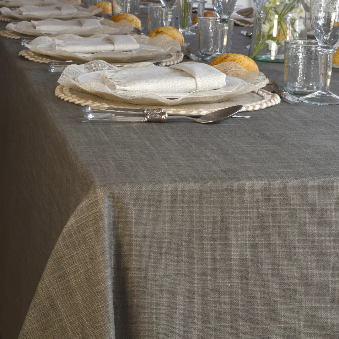 'Dark Stone Linen' Coated Tablecloth