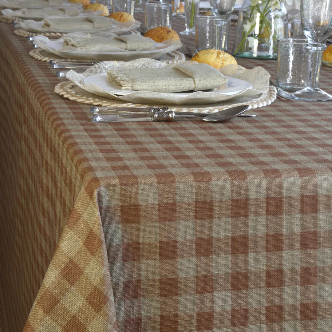 'Terracotta & Linen Gingham' Coated Tablecloth