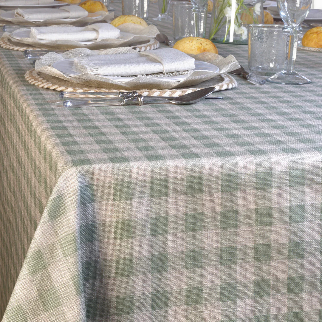 'Light Green Gingham' Coated Tablecloth