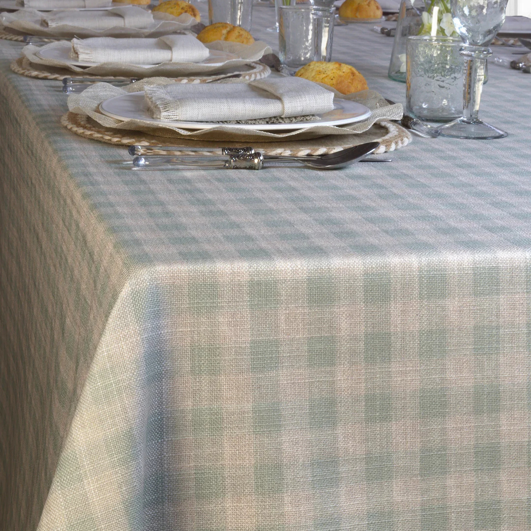'Aqua Gingham' Coated Tablecloth