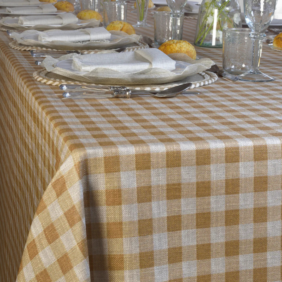 'Gold Gingham' Coated Tablecloth