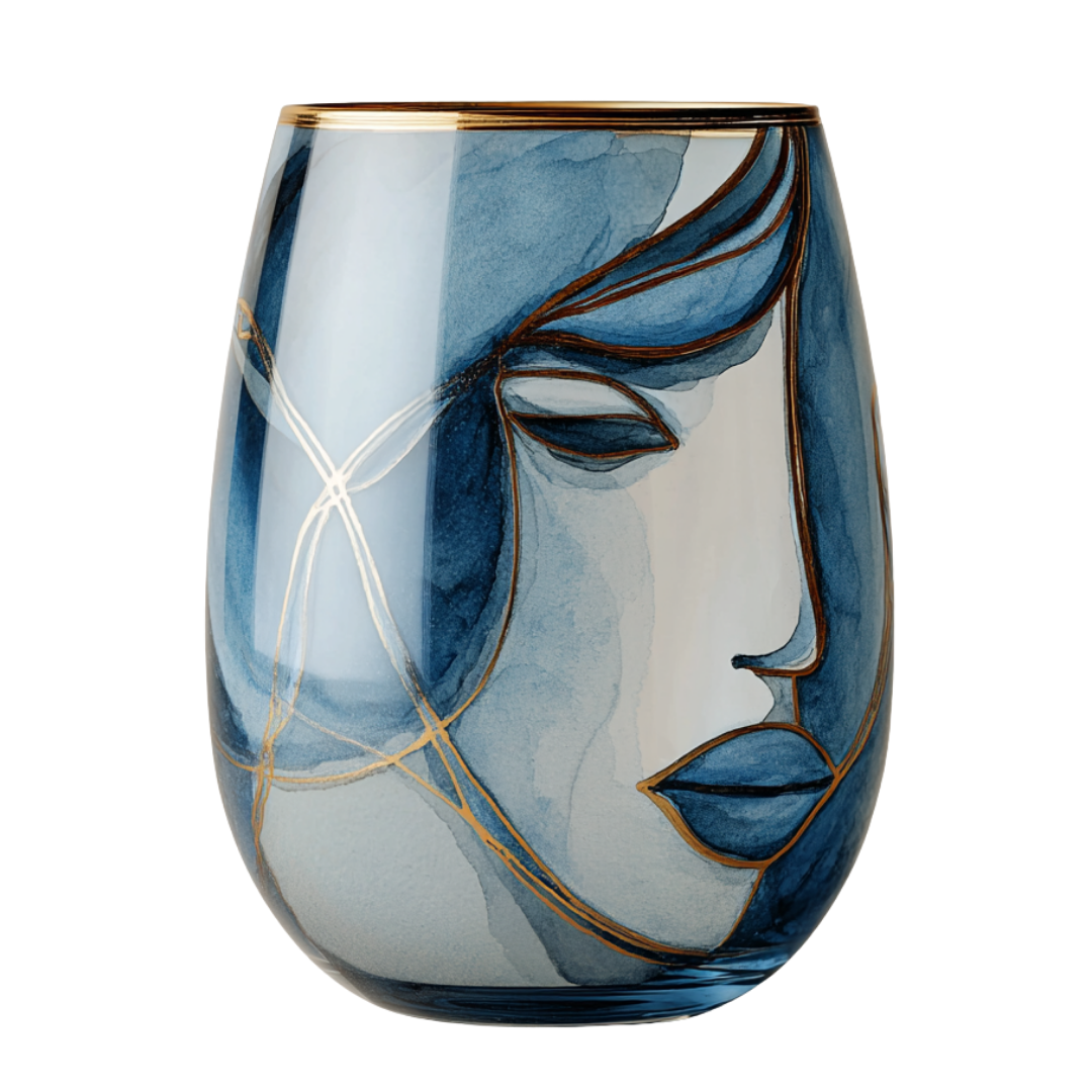 'Dreaming Faces' Stemless Wine Glasses